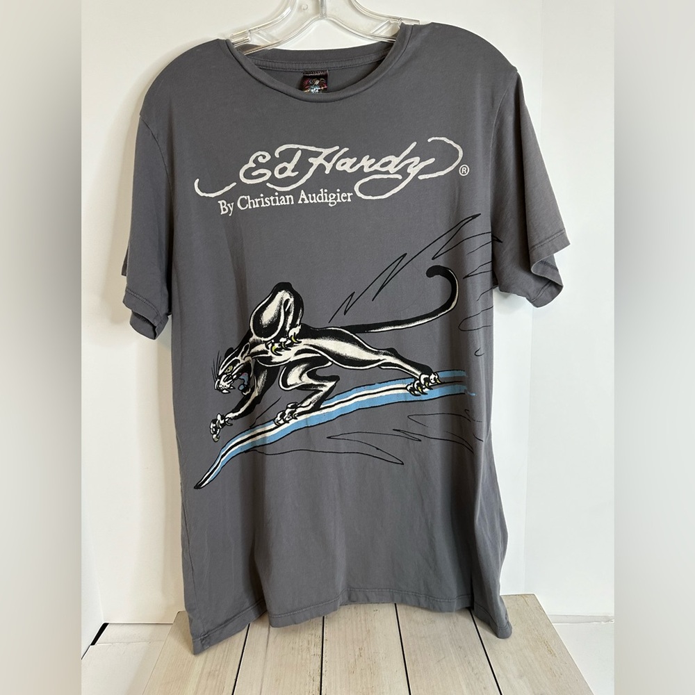 Vintage Ed Hardy T-shirt short sleeves XXL Jaguar silver surfer surf graphic